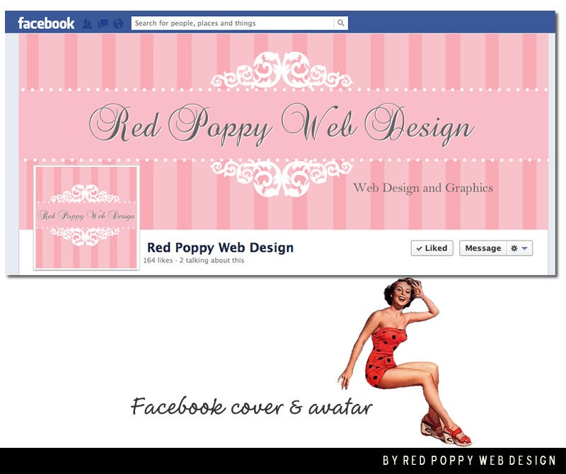 Facebook Cover Timeline Photo Design with Avatar, Premade Facebook graphics, Pink Stripe Scroll Paris French Chic