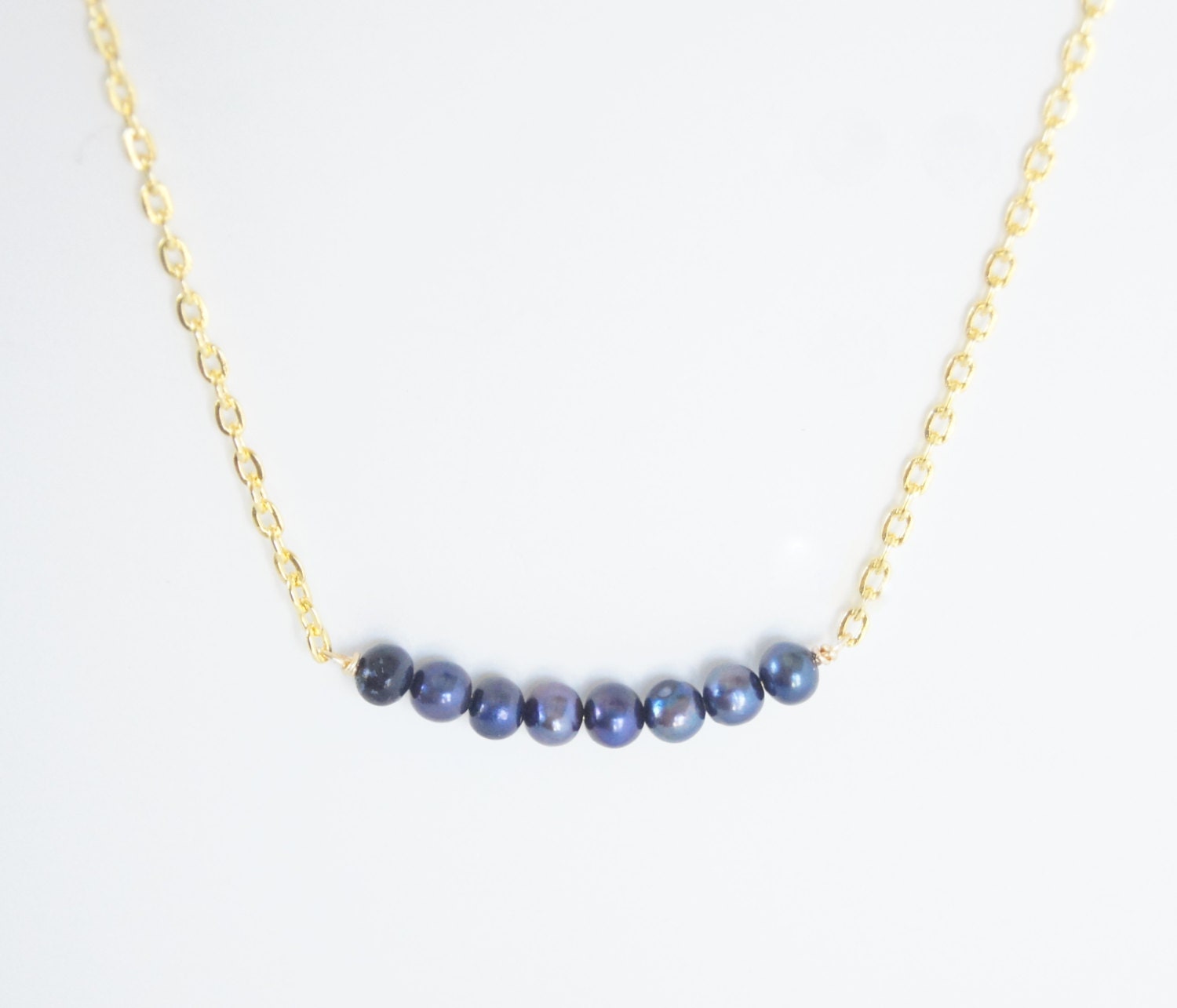 Navy Freshwater Pearls Gold Plated Necklace Simple, Women's Fashion