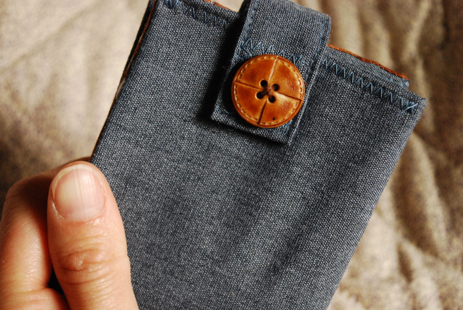 Boys wallet - denim and footballs - coin pocket