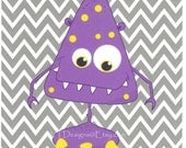 Kids Wall Art, Toddler Room Decor, Boys Room Art, Monsters, Chevron, Playroom Art, Purple Monster, 8x10 Print