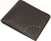 Brown leather wallet with light blue check lining