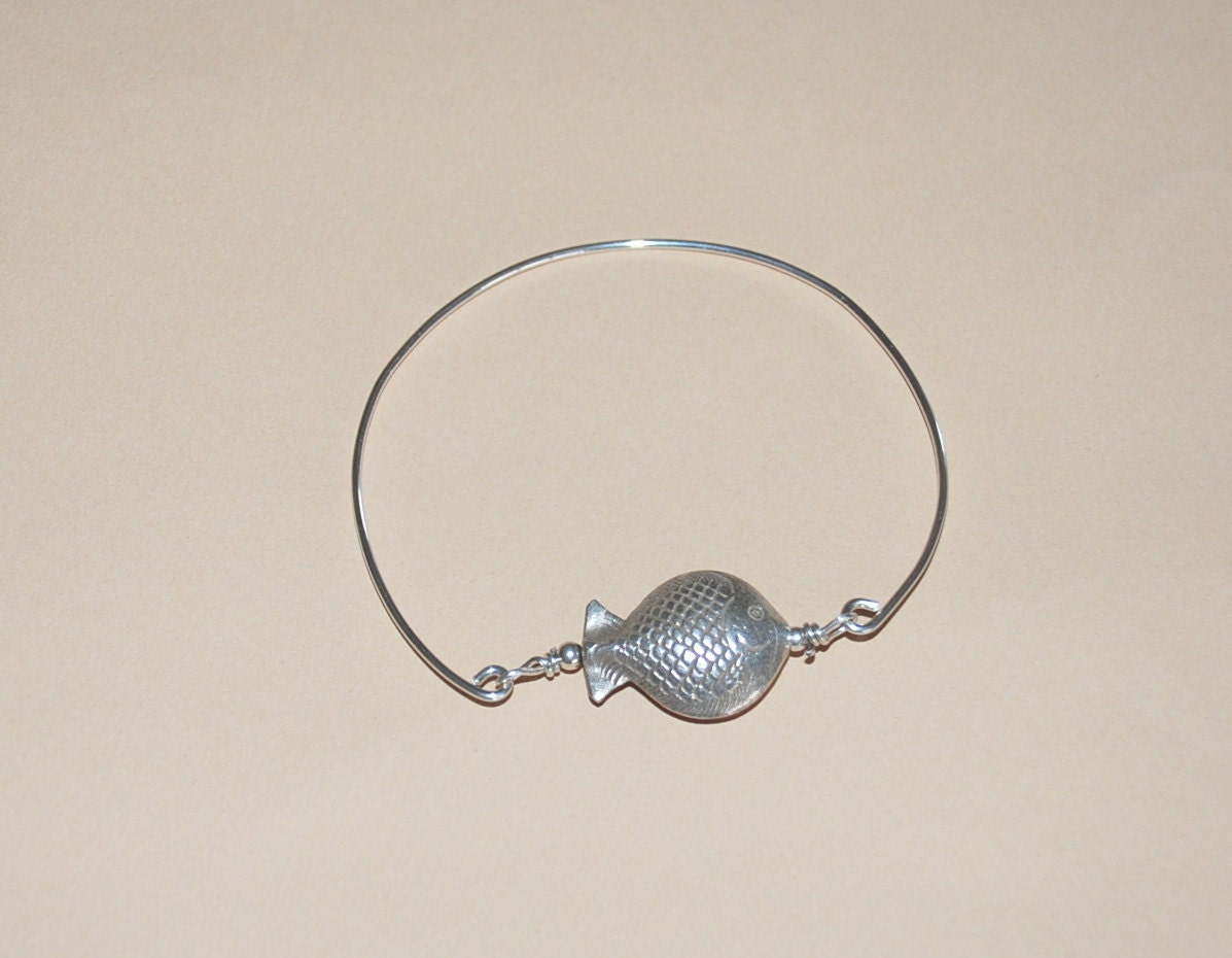 Fish  Bangle Bracelet,  Sterling Silver Fish Jewelery ,Summer Jewelery , Ocean Jewelery ,Sea ,Sealife