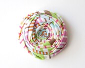 Colorful Stripe Flower Brooch Rosette Brooch Pin Pink Blue Green Cream Cotton Flower Pin 2.5 inches