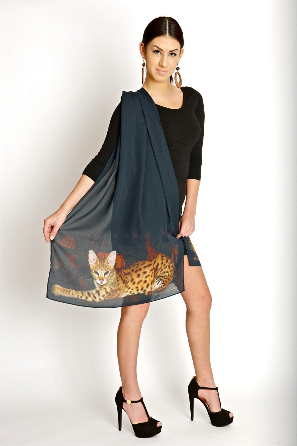 Savannah Cat Chiffon Scarf / Wrap Sheer Elegance "Savannah"