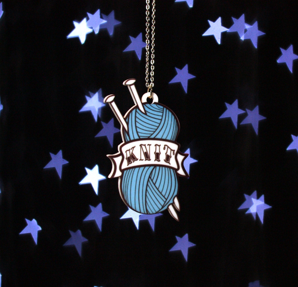 Knit Tattoo Necklace, Silver Plated Chain, Tattoo Style