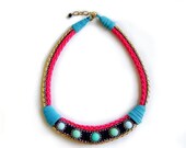 SUMMER SALE Statement Collar Necklace, Hot Pink, Turquoise, Black, Gold, Blue Handmade Short Necklace with Rhinestones