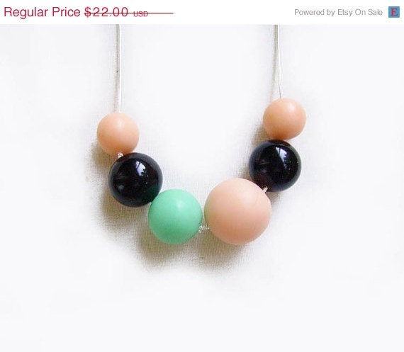 SUMMER SALE Mint Peach Black Bubble Necklace - Handmade Polymer Clay Geomteric Necklace