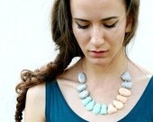 SUMMER SALE Pastel Candy Polymer Clay Necklace, Geometric Statement Necklace in Mint Peach Grey, Gem Candy Collection