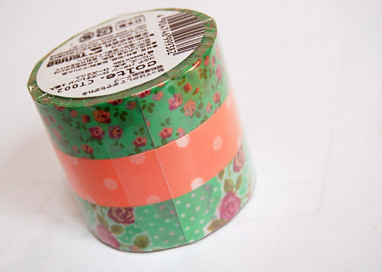 Japanese washi masking tape, 3 rolls set  15mm x 12M