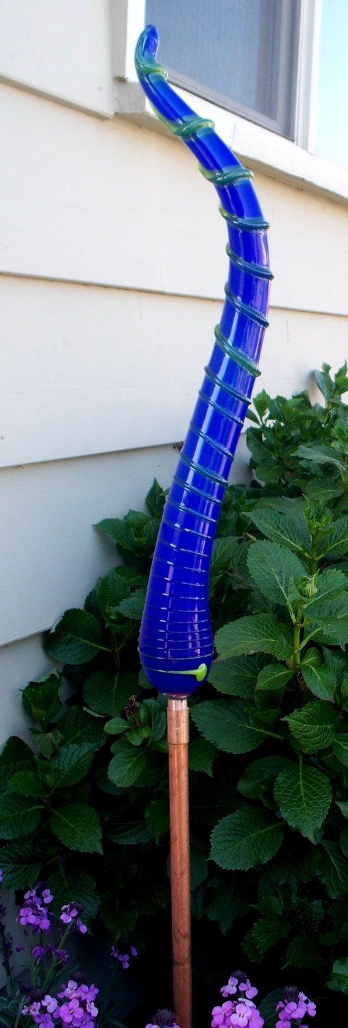 Hand Blown Glass Art Garden Crystal Blue Green Sculpture Finial Outdoor Decoration Oneil 3643 22"