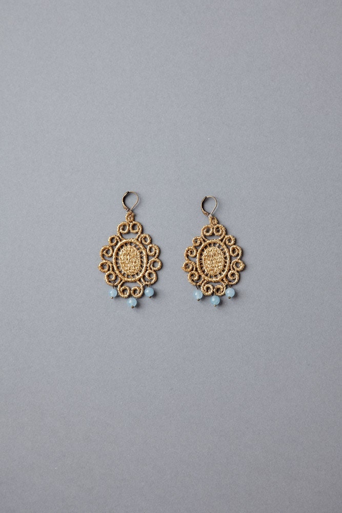grandeur gold chandelier earrings with blue jades