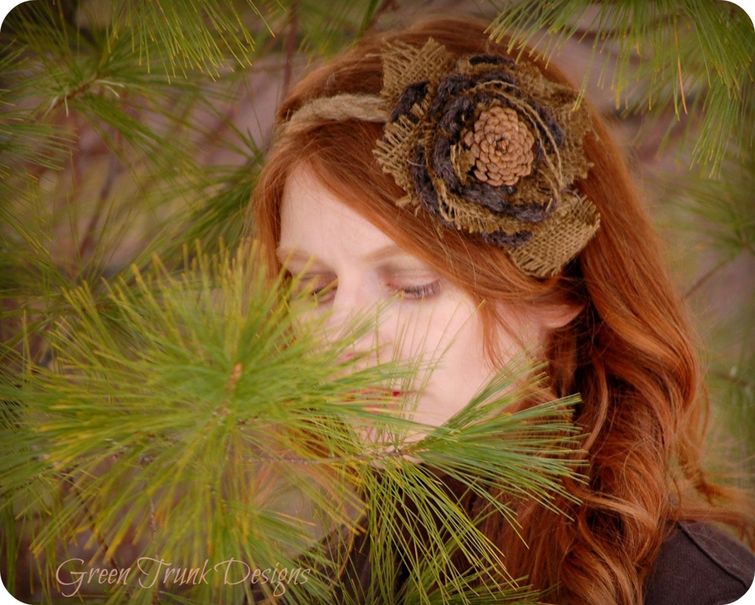 Rustic Headband Woodland Bridal Headpiece Pine Rose Elf  Fairy