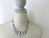 Tribal inspired pendant necklace, blue agate, bold, modern necklace, red, black, natural, pendant bead set