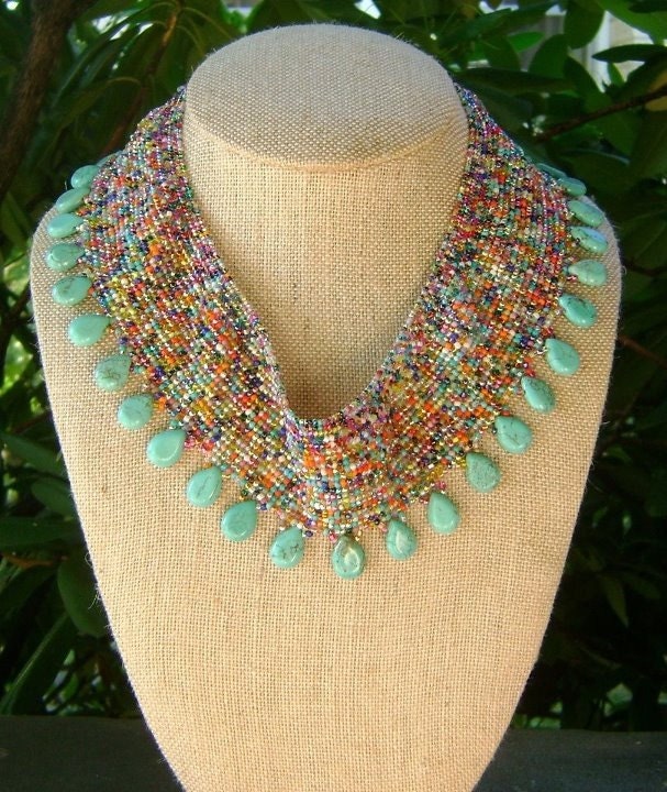 Multi Color beaded collar with turquoise