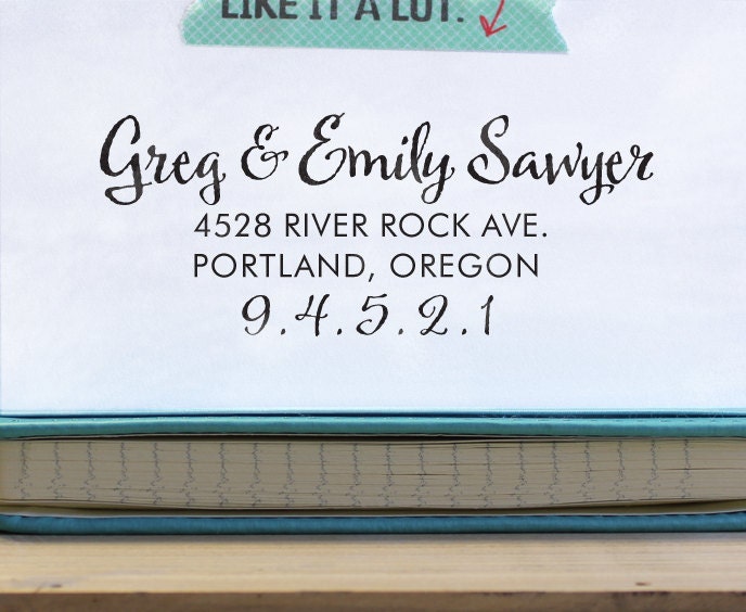 Custom Address Stamp - Calligraphy Stamp - Self Inking  - wedding stamp - housewarming gift - Sawyer