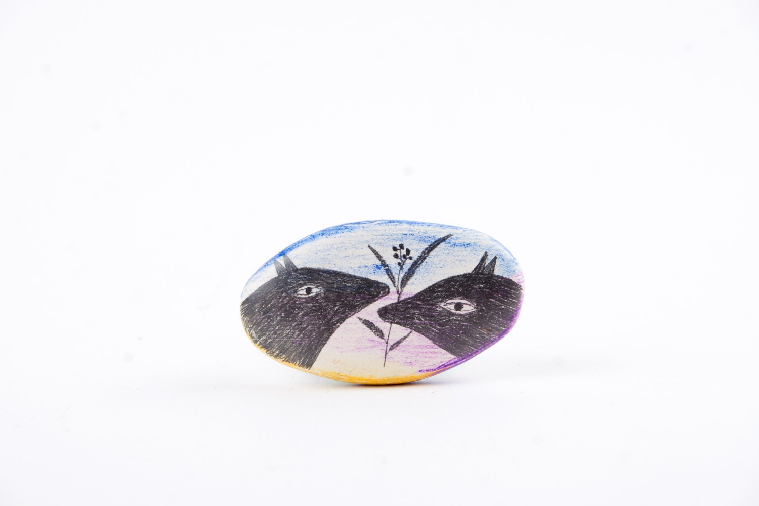 Two Dogs Drawing Air Dry Clay Brooch All Handmade- FREE SHIPPING