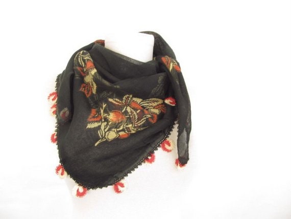 BLACK scarf -REd scarf Turkish Yemeni scarf  Square Scarf cotton scarves
