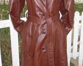 Vintage 1970's Buttery Brown Leather Woman's Knee Length Coat- Mod or Steampunk Jacket