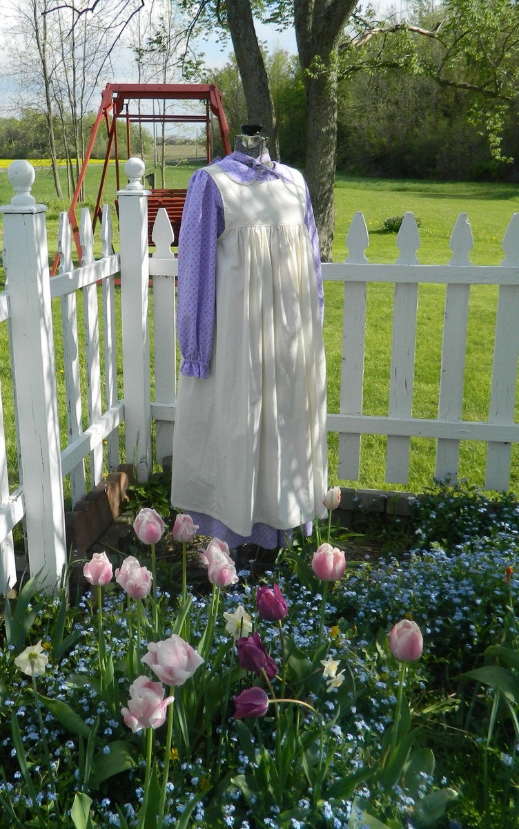 Pioneer Dress with Pinafore and Bonnet size 12/14 Ready to Ship SALE PRICE