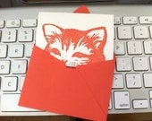 Peeking Kitty Mini Gift Card // Orange Letterpress