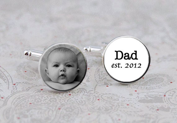 Dad Est. Cufflinks, Custom Photo Cuff Links for Dad