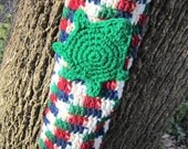 Crochet Plastic Bag Holder Tan Green Red Blue and White with Turtle