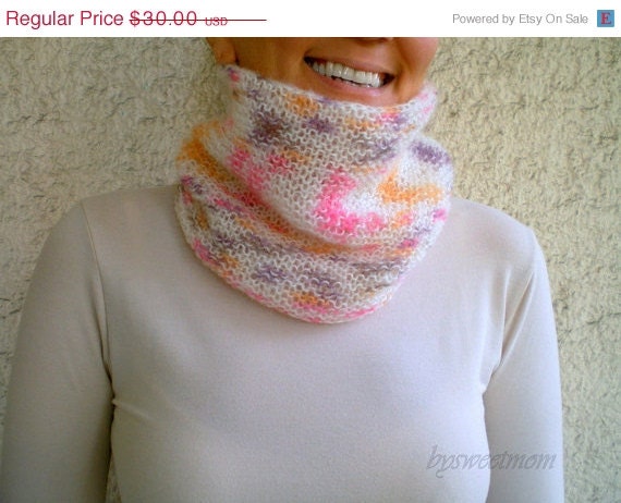 ON SALE 40 % OFF Knit Multicolor Tube Neckwarmer, Soft Mohair Cowl
