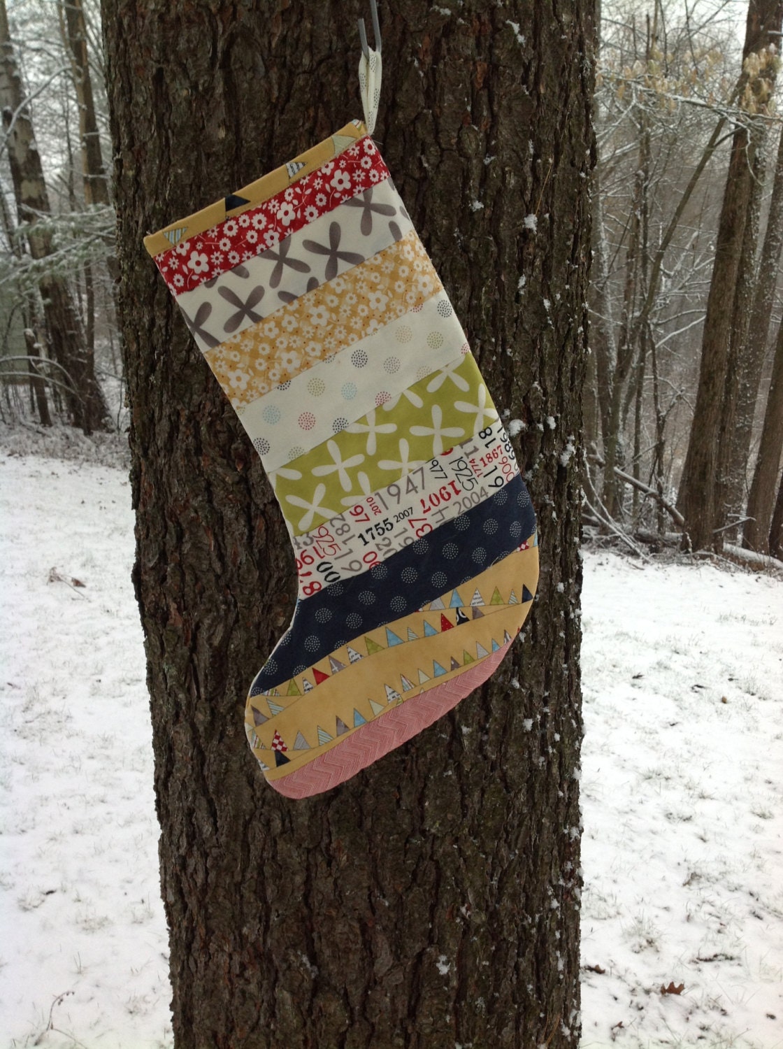 Christmas Stocking --Reunion by Sweetwater 2 -- red, navy, yellow, green, grey, cream