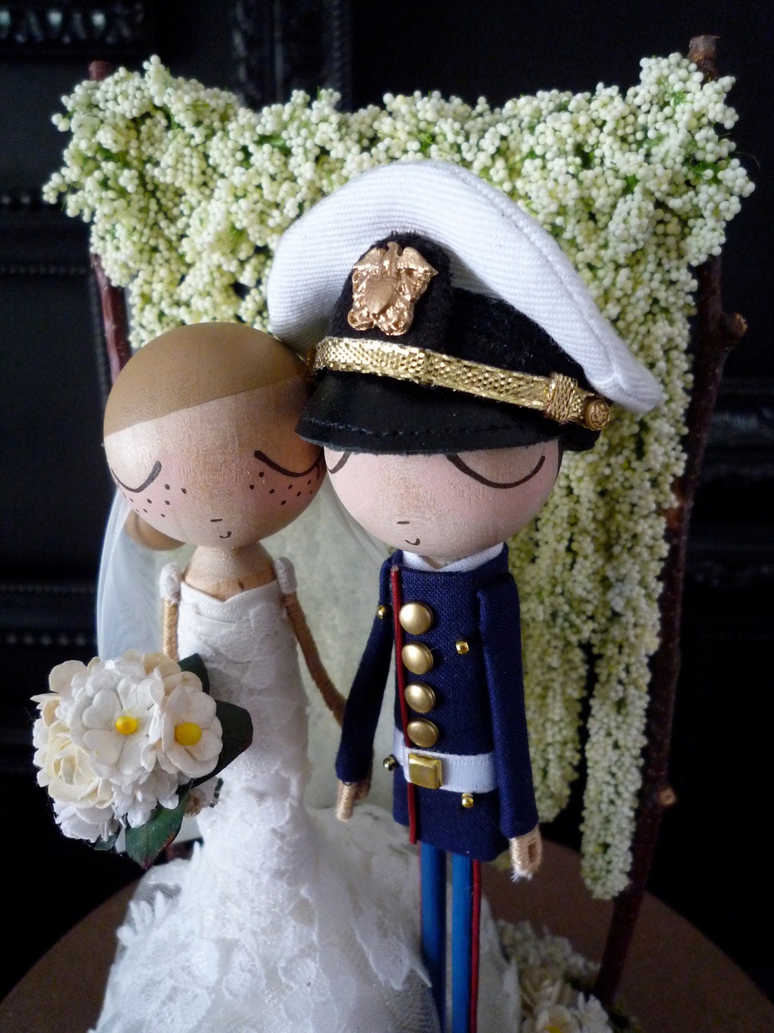 Wedding Cake Topper with Custom Wedding Dress and Flower Backdrop - Custom Keepsake by MilkTea