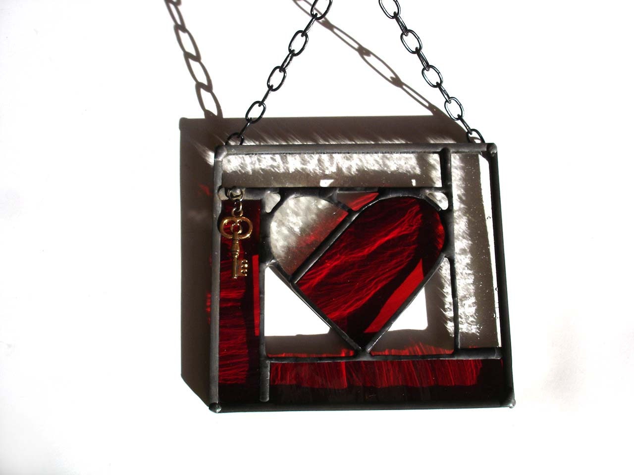 Stained glass key to my heart suncatcher, love romance anniversary red gift under 25