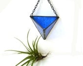 Stained glass air plant wall hanging bright sapphire blue modern unique vase