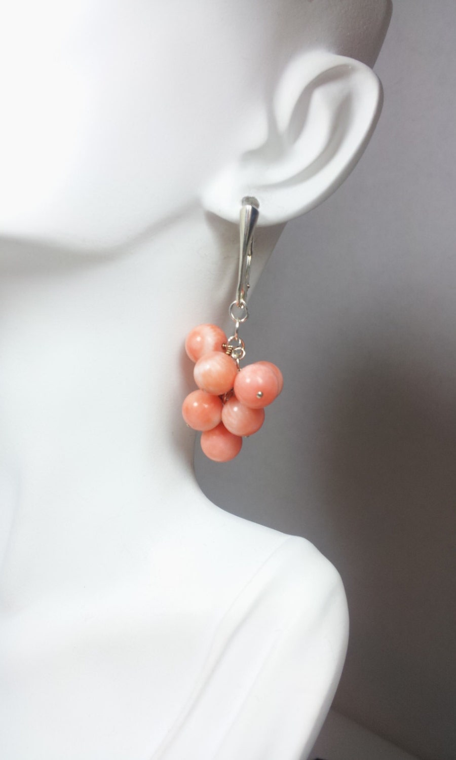 Peach Cluster Earrings - Romantic - Sterling Silver - Summer Colors