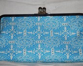 Blue and White Geometric Patterned Clutch/Crossbody Handbag