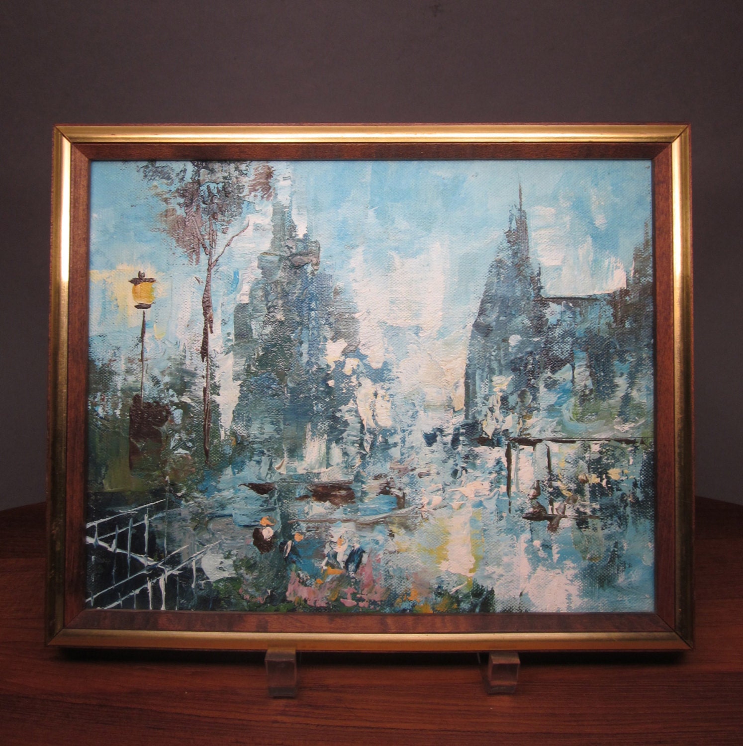 Rain in the City - Mid Century Oil Painting
