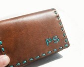 Men's Tri-Fold Leather Wallet - Personalized Monogram Initials - Custom stain color and thread color - leather billfold - Father's Day Gift