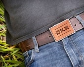 Leather Belt Buckle - Custom Monogram Initials - Modern Urban Design -  Father's Day