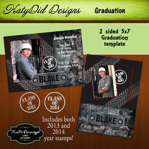 INSTANT DOWNLOAD Black Tire Tread 5x7 Senior Graduation Announcement Templates/PSD files
