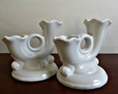 Vintage Abingdon Pottery White Candle Holders - Set of 2