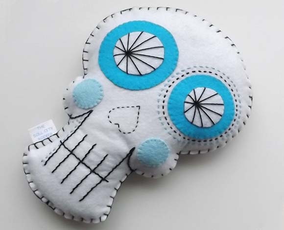 Blue Sugar Skull Day of the Dead Pillow Plush