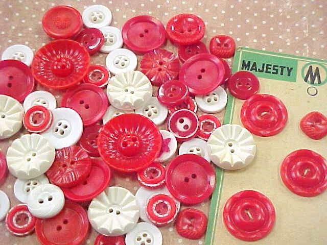 Cherry Pie Red White  Vintage Plastic Sewing Buttons Embellishments
