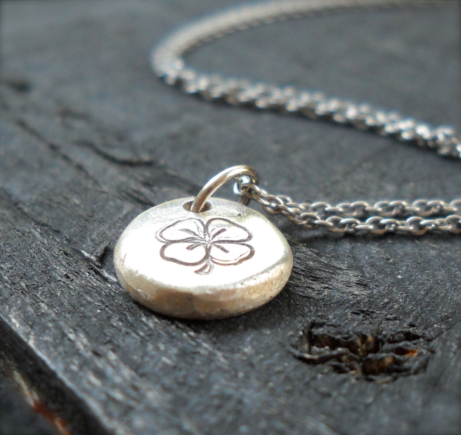 Lucky Clover Sterling Silver Pebble Necklace Recycled Eco-Friendly
