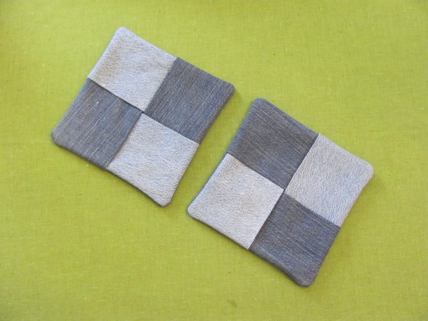 2 Hot Pads / Pot Holders/ Trivets / recycled / blue jeans