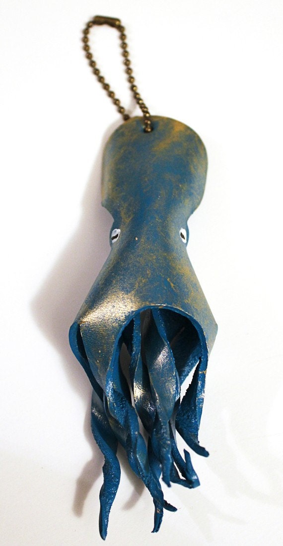 Blue and Gold Octopus Keychain