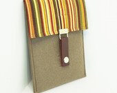 iPad Mini case / Kindle Fire HD 7 sleeve case cover - Brown wool felt colorful striped closure with leather (Ready to ship)