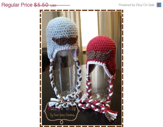 ON SALE Mustache Hat Crochet Pattern - LITTLE Man Ear Flap - 409