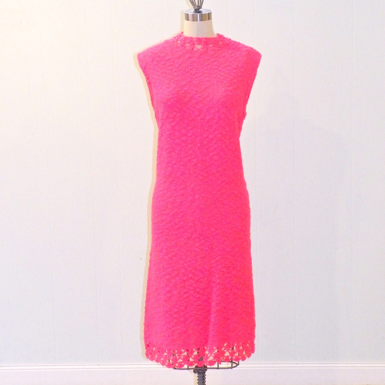1960s Dress, St. John Knits 60s Designer Dress, Hot Pink Knit Vintage Shift Dress