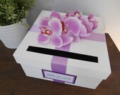 Wedding Card Box Bridal Shower Small Intimate Wedding Lavender Purple Orchids, Personalized Tag You Can Customize Colors, Flowers 9 inch box