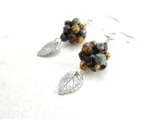 Woven Beaded Leaf Earrings Woodland Forest Floor Earthy Woven Leaf Sterling Silver Leaves Jewelry