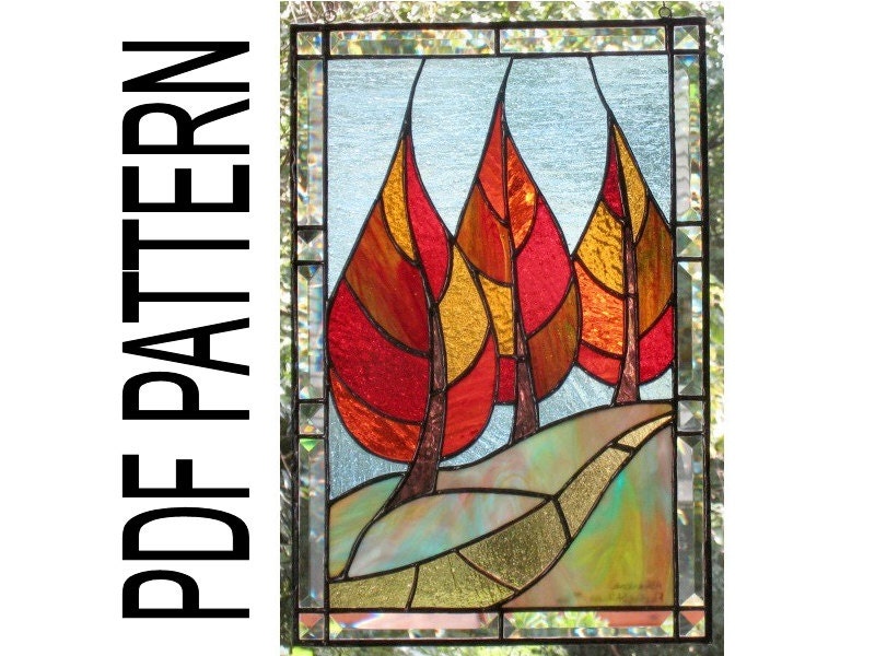 PDF Pattern for Stained Glass Panel - Flaming September FleetingStillness Original Design