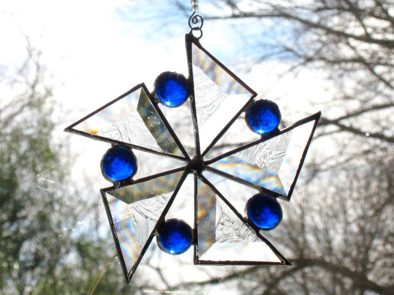 Star Stained Glass Blue Suncatcher Flower